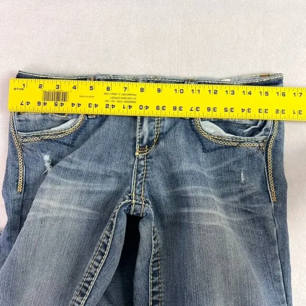 Vanilla Star Jeans Womens 7 Blue Denim Bootcut Embroidered Detail Distressed